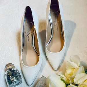 Jessica Simpson Classic White Snakeskin Heels